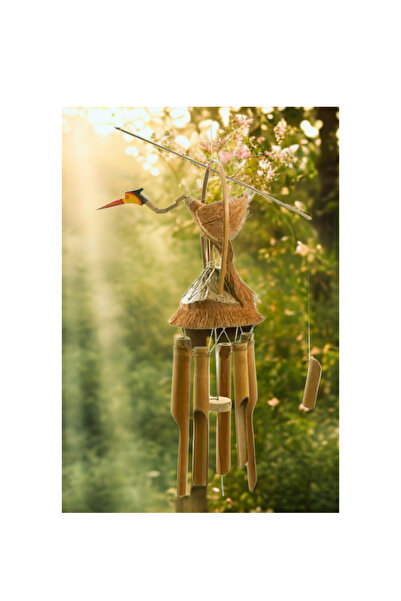 Home Leylek figürlü bambu ve hindistan cevizinden doğal rüzgar çanı