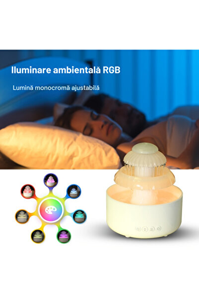 G-Merc Umidificator Aer Ultrasonic Fântână G-Merc®, 600ml, LED 7 Culori, Ultra-Silențios, USB-C, Alb