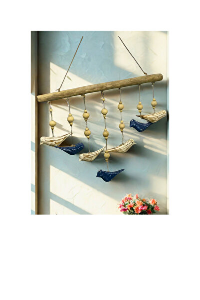 Home 7 li ahşap kuş rüzgar çanı , boncuklı dallı ahşap kuş duvar kapı balkon ...