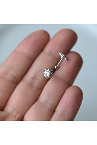 Heppii Güneş Model Helix Piercing Kıkırdak Cerrahi Çelik Gümüş Renk