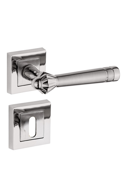 zerafev Lüks Yalı Koleksiyonu Kare Rozetli Alüminyum Kapı Kolu (Kapı Kulbu) (Oda Tipi) Nikel - Saten