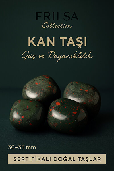 Tesbih Atölyesi Sertifikalı Tamburlanmış Kan Taşı (Heliotrop) Doğal Taş Kütle...