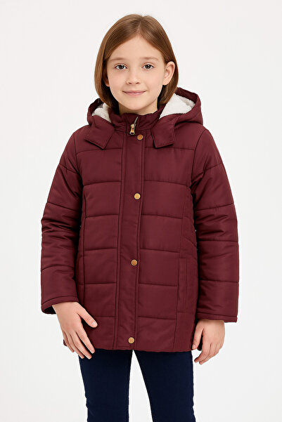 Mika Bebek & Çocuk Thick Fiber Filled Water Wind and Rain Proof Hooded Plum G...