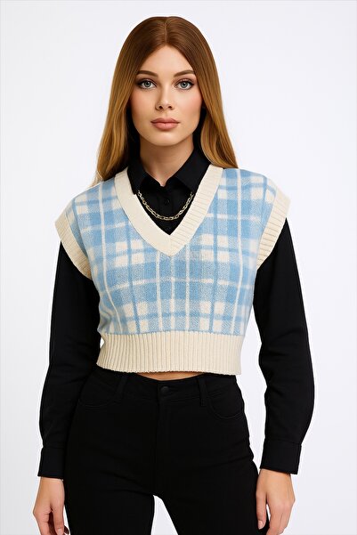 moda mh 45 cm Karirano Skraćeni kroj džemper