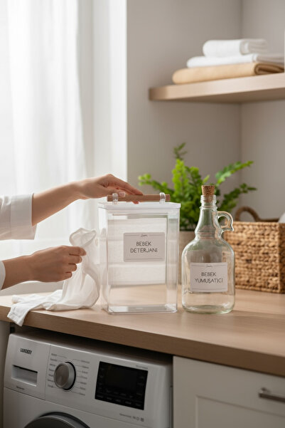 zezedesing Borcan transparent pentru detergent pentru bebelusi cu maner din lemn 2000ML-Sticla de balsam pentru bebelusi 1000ML