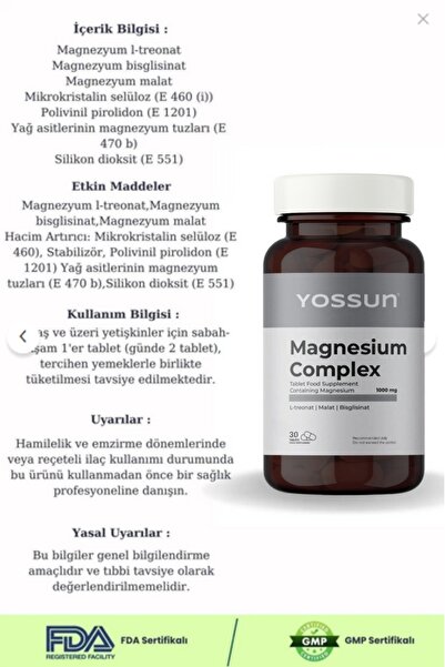 yossun 1000mg Magnesium Complex Tablet - Food Supplement