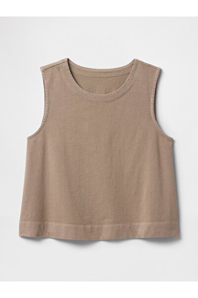 GAP Kadın Açık Kahverengi Organik Pamuk Heavyweight Crop Bluz