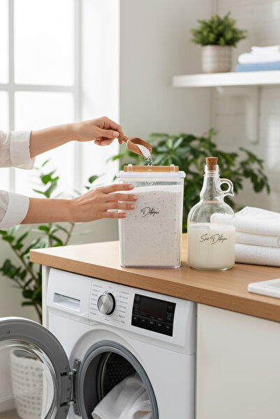 zezedesing Borcan de detergent cu capac din lemn 2000ML-Sticlă de detergent lichid cu capac de plută 1000ML (etichetă transparentă)