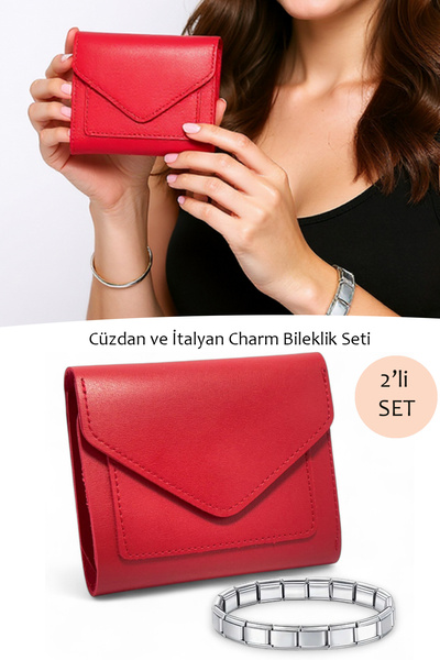 EVVELİ Women's Wallet and Italian Charm Bracelet Set
