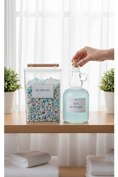 zezedesing Borcan de detergent transparent cu vid cu mâner din lemn 2000ML-Sticlă de detergent lichid 1000ML