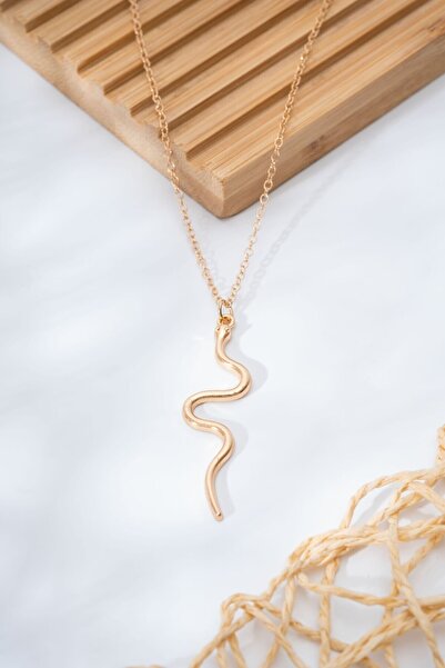 stainles steel Rose İnce Yılan Desenli Çelik Kolye