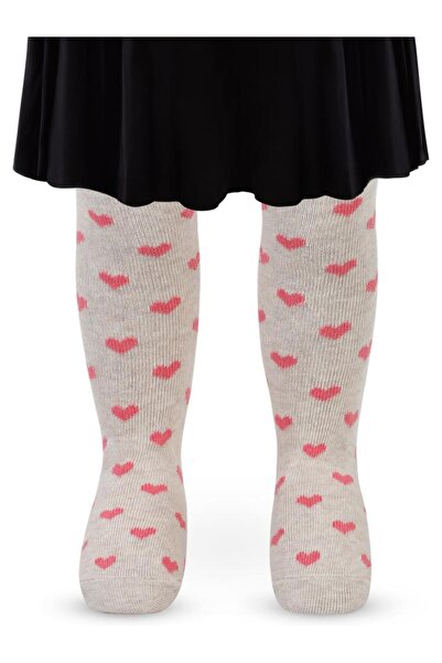 Civil Baby Чорапогащи с сърцевиден мотив за момиченца - бежови, 6 месеца