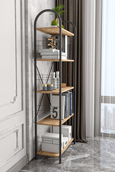 GOLDFALEZ Kitaplık 5 Raflı Çok Amaçlı Raf Kitaplık Çiçeklik Dekoratif Düzenleyici Atlantik Çam 7070