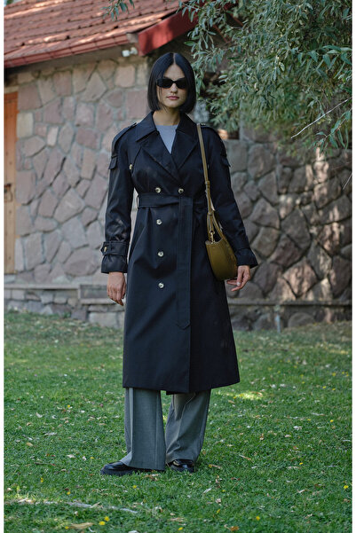 Fatma Atasoy Premium Siyah Oversize Trençkot