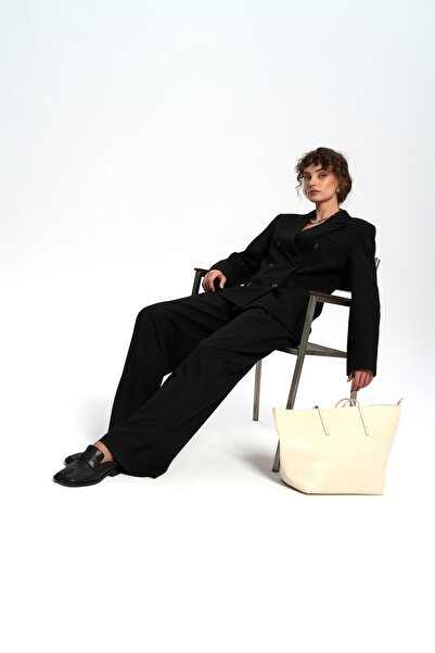 MAI STUDIOS CO. Pantaloni negri cu dungi Bianda