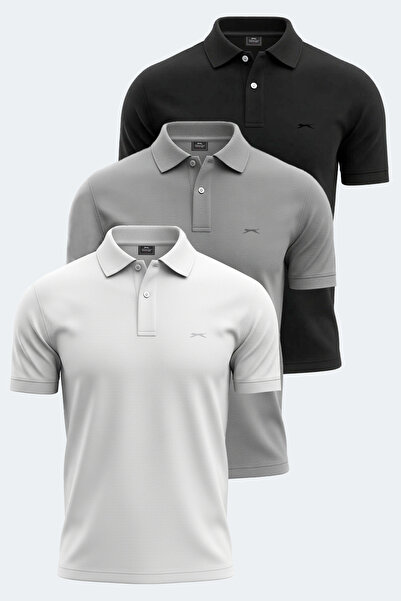 Slazenger VALE KTN 3 lü Set Erkek Beyaz - Siyah - Gri Tişört