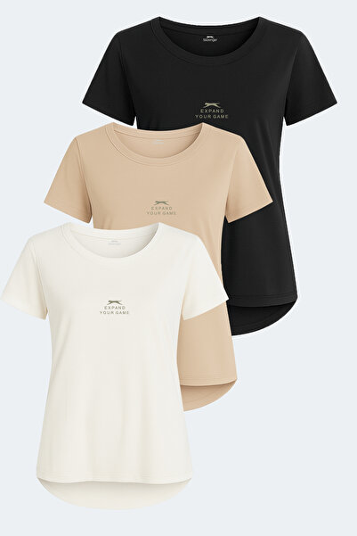 Slazenger Viraj Set of 3 Women's Ecru - Black - Beige T-Shirts