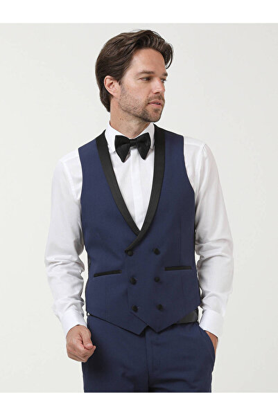 Kip Saks Düz Slim Fit Demonte Yaka Dokuma Y Smokin Takım Elbise