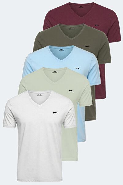 Slazenger مجموعة ريفالدو المكونة من 5 قطع تي شيرت رجالي أبيض - كاكي - بورجوندي - أزرق - أخضر مائي