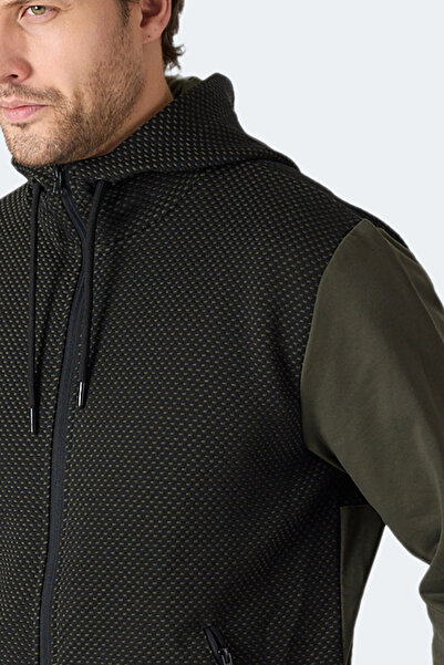 Slazenger Flame Men's Hooded Pocketed Khaki Sweatshirt