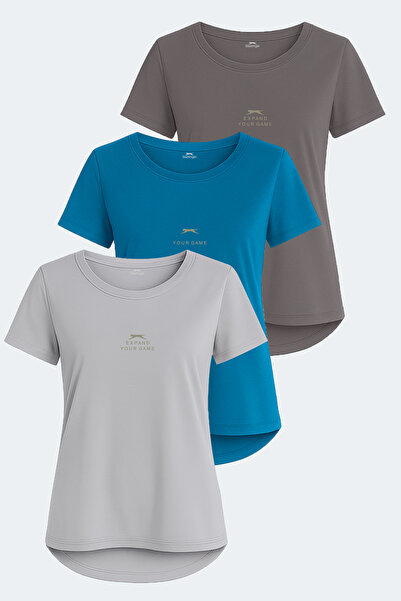 Slazenger Viraj Set of 3 Women's Stone Gray - Petrol - Dark Gray T-Shirts