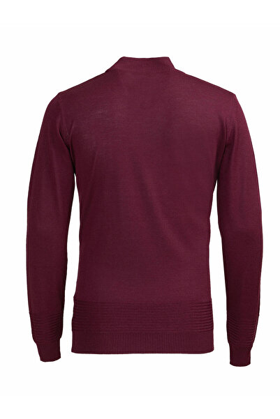 Kip Mürdüm Yarım Balıkçı Yaka Yün Karışımlı Triko Kazak