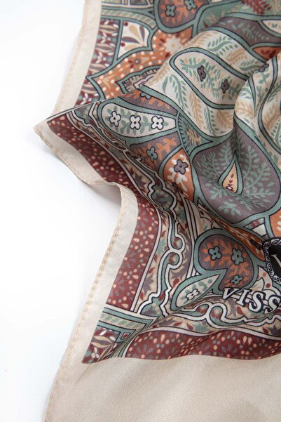 Vissona 100% Silk Ethnic Patterned Milk Brown Colored 92X210 Shawl