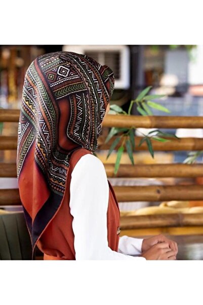 Vissona % 57 İPEK % 43 VİSKON Twill İpek Etnik Desenli Taba - Haki Renkli 90x...