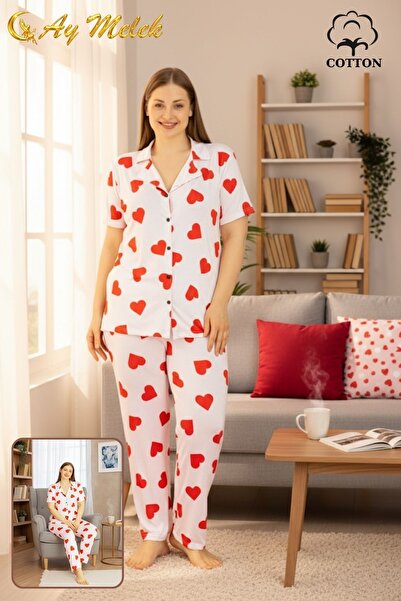 AYMELEK Women's Pajama Set Cotton Plus Size Shirt and Pajama Set (Oversized)