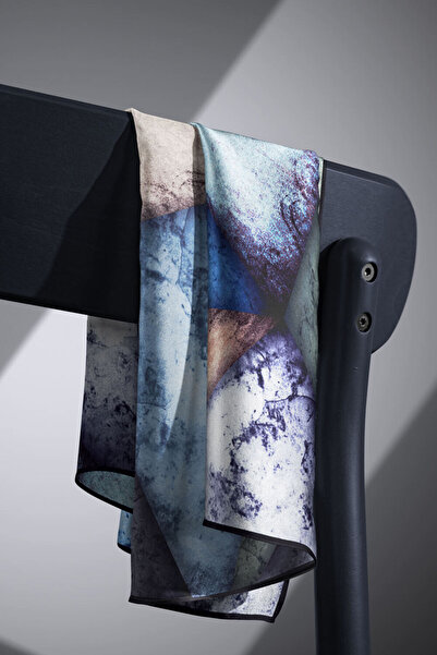 Vissona 57% Silk 43% Viscose Twill Silk Textured and Geometric Patterned Baby Blue - Mint Green Colored 90X90