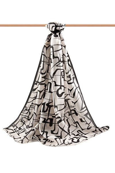 Vissona 100% Silk Striped Patterned Cream Color Shawl