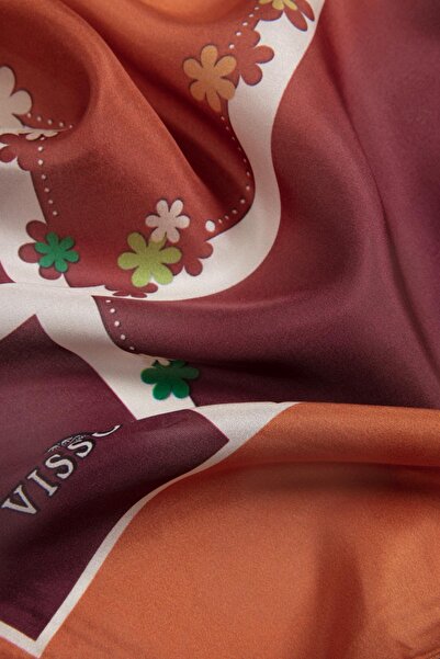 Vissona 100% Silk Floral Patterned Tan Colored 92X210 Shawl