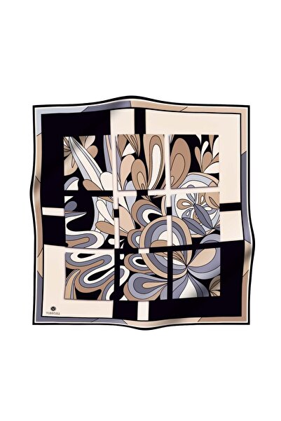 Vissona 57% Silk 43% Viscos Twill Silk Geometric Patterned Beige - Gray Colored 90X90 Planting Shape: Hand Sewing Match