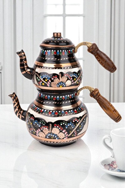 Yardımcı Bakır Since 1997 إبريق شاي كبير من النحاس المطلي