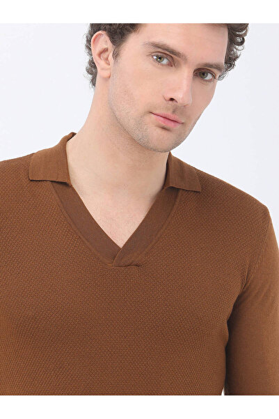 Kip Πλεκτό πουλόβερ με γιακά πόλο κανέλας