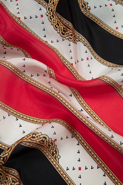 Vissona 100% Silk Belt Patterned Red - Black Color Shal
