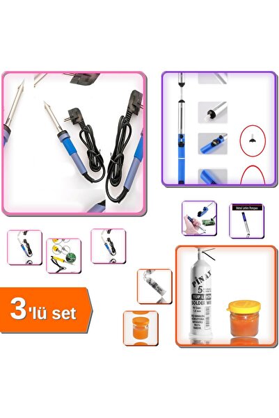 HerEveOyuncak Lehim Havya 80W + Lehim Pompası + Tüp Tel ve Pasta Seti - Profe...