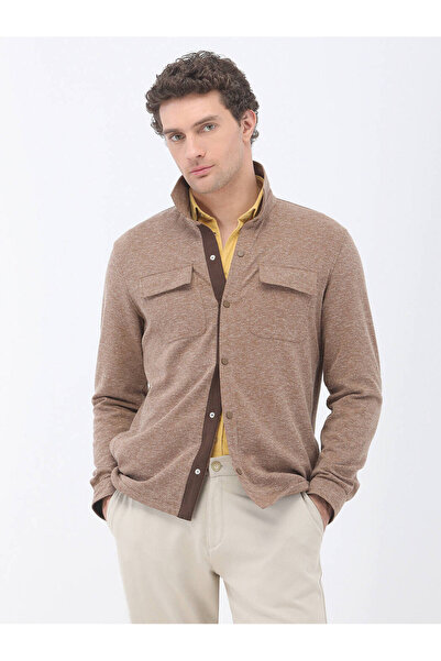 Kip Kahverengi Regular Fit Keten Karışımlı Overshırt
