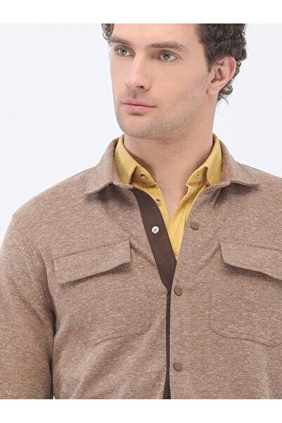 Kip Kahverengi Regular Fit Keten Karışımlı Overshırt