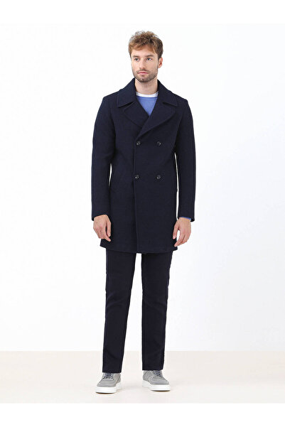 Kip Lacivert Dokuma Slim Fit Casual Pamuk Karışımlı Pantolon