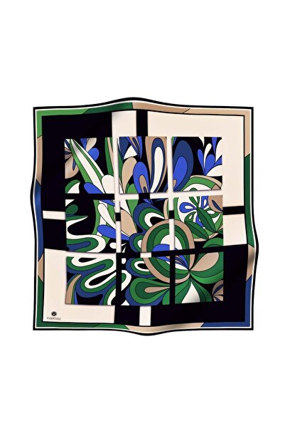 Vissona 57% Silk 43% Viscosa Twill Silk Geometric Patterned Saks - Emerald Green Colored 90X90 Planting Shape : E