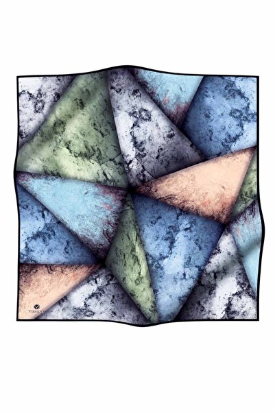 Vissona 57% Silk 43% Viscose Twill Silk Textured and Geometric Patterned Baby Blue - Mint Green Colored 90X90