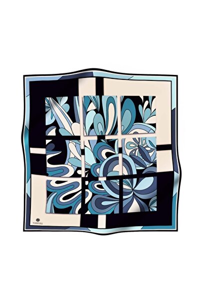 Vissona 57% Silk 43% Viscos Twill Silk Geometric Patterned Baby Blue - Indigo Colored 90X90 Planting Shape : E