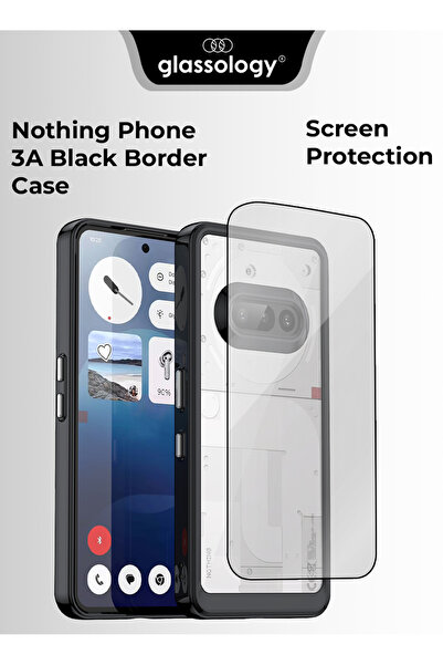Glassology مجموعة هاتف بدون تكلفة (3a) - جراب أسود شفاف + واقي شاشة