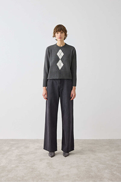 TERZİ DÜKKANI Ретро пуловер от памук с баклава мотив, сив