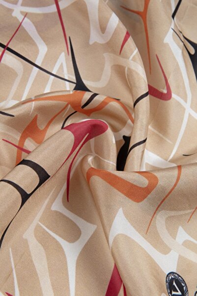 Vissona 100% Silk Striped Patterned Beige - Taba Color Shal