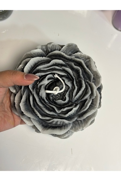 glzdesigns Büyük Boy Şakayık Form Dekoratif Mum – 14 cm Gri Çiçek Tasarım, El...