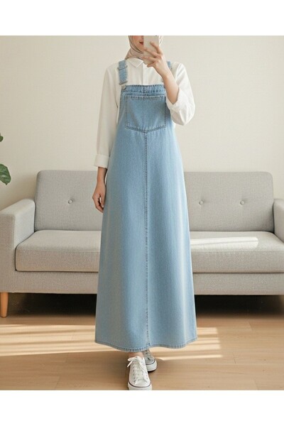 Modamorfo Pocket Detailed Strap Jeans Salopet - Ice Blue