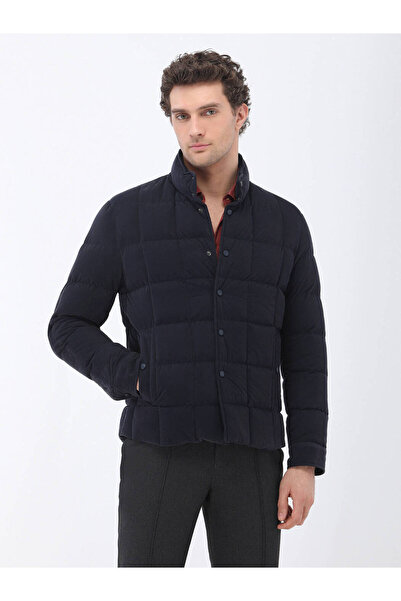 Kip Navy Blue Regular Fit Stand Collar Casual Woven Coat