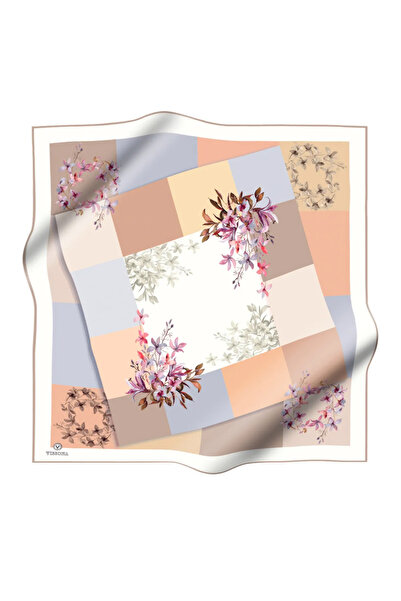 Vissona 57% حرير 43% فيسكوز حرير قطني منقوش وناعم مزين بالزهور بيج - رمادي ال...